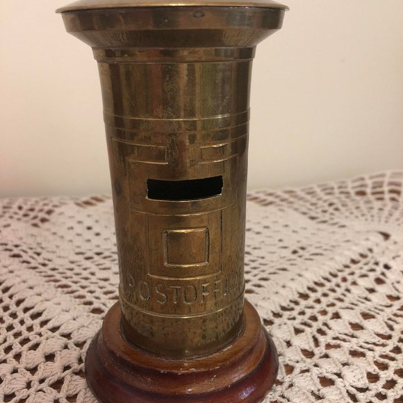 Vintage WW2 Era Brass Post Office Coin Bank